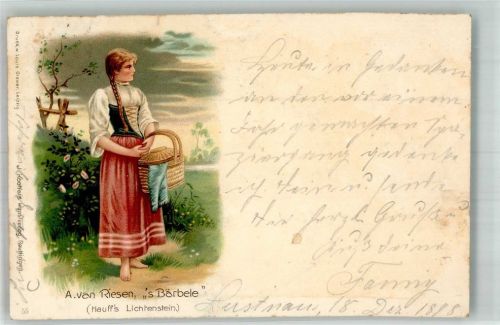 Lichtenstein 1898 sign. van Riesen s´Bärbele Künstlerkarte
