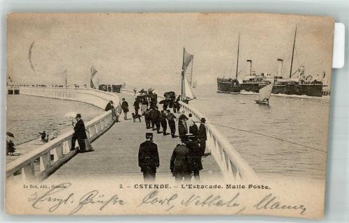 Ostende 1904 Dampfschiff L´Estacade Malle Postbe.
