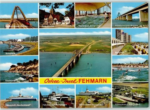 Fehmarn Riesenkarte Fehmarnsund-Brücke Burg Kirche Wellenbad Burgtiefe Steilküste Fährschiff Deutschland Fährbahnhof Puttgarden Fähre