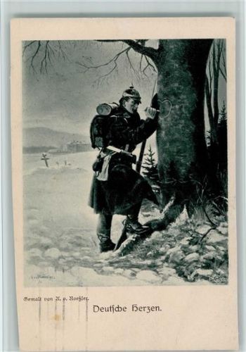 Deutscher Soldat ritzt ein Herz in den Baum