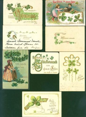 Neujahr Lot mit 7 AK + 1x Kleinformat, alles Prägedrucke, ca. 1902-1912: teils leichte Gebrauchsspuren, größtenteils gelaufen