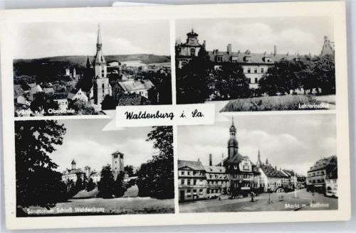 Waldenburg Sanatorium, Schloß, Markt, Rathaus, Lehrerinstitut, Landpoststempel