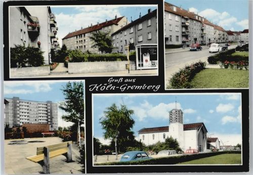Köln Gremberg Siedlung, Kirche, Parkbank, Haltestelle