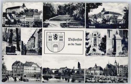 Weißenfels Karl-Marx-Platz, Geleitshaus, Sparkasse, Fluss, rathaus, Keplerturm, Schloss, Park