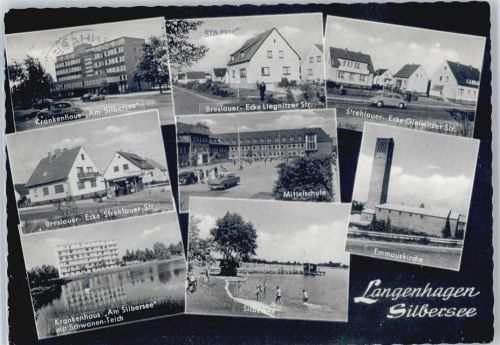 30851 W3012 Langenhagen , Han - Krankenhaus Am Silbersee, Breslauer Ecke, mittelschule, Emmauskirche