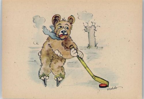 Bär , vermenschlicht , sign. Rohde AKU2 Eishockey Künstlerkarte