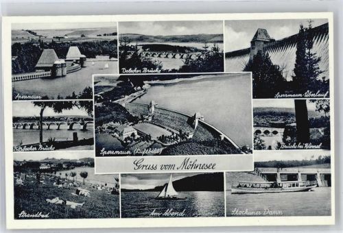 Möhnesee Fliegeraufnahme, Möhnetalsperre, Sperrmauer, Brücke bei Wamel, Delecke und Körbecke, Strandbad, Stockumer Damm, Schiff
