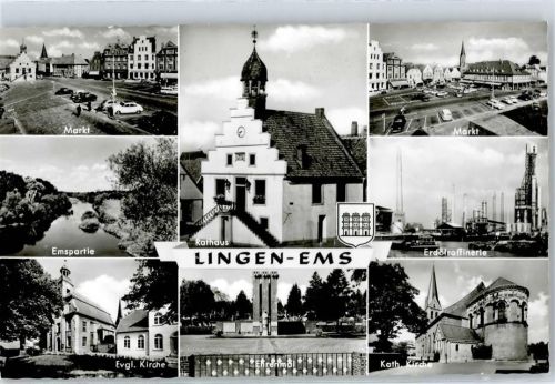 Lingen Markt, Kirche, Rathaus, Ehrenmal, Erdölraffinerie