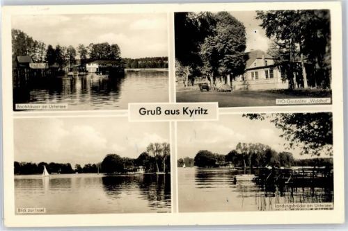 Kyritz Bootshäuser am Untersee, Gaststätte Waldhof, Blick zur Insel, Landungsbrücke am Untersee