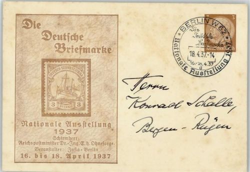 Berlin Mitte 1937 Tag der Briefmarke SST