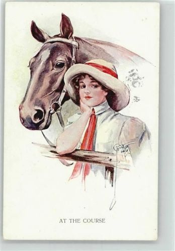 Frau und Pferd, sign. Court Barber., Series No 686, At the Course
