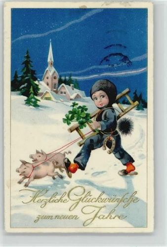 1935 Neujahr Schweine Hufeisen