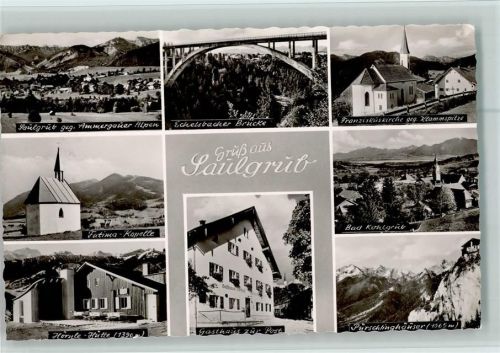 Saulgrub gegen Ammergauer Alpen Echelsbacher Brückr Franziskuskirche gegen Klammspitze Fatima-Kapelle Bad Kohlgrub Hörnle-Hütte Gasthaus zur Post Pürschinghäuser