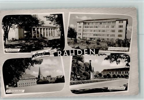 Rahden Turnhalle Evangel. Volksschule Kreiskrankenhaus Kriegerdenkmal