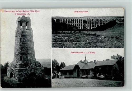 Netzschkau Bisamrckturm auf dem Kuhberg Göltzschtalbrücke Unterkunftshaus