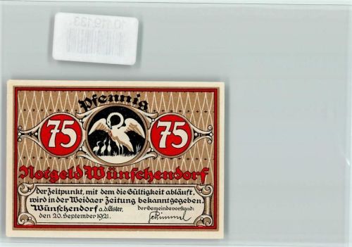 Wünschendorf Notgeld 75 Pf. Im Pech! Höllenhund