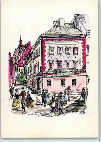 Lublin Lublin 1963 Künstlerkarte Ulica Zlota , sign Antoni Uniechowski