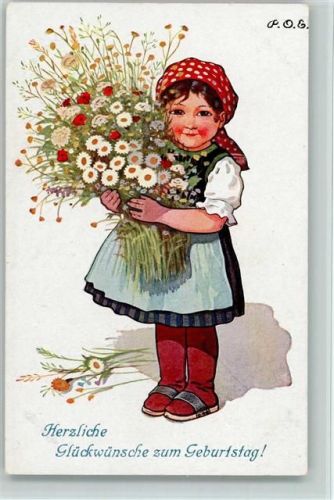 TSN Serie 1558 Nr. 6 Geburtstag - Mädchen mit Wiesenblumen AK Engelhard, P.O. / POE