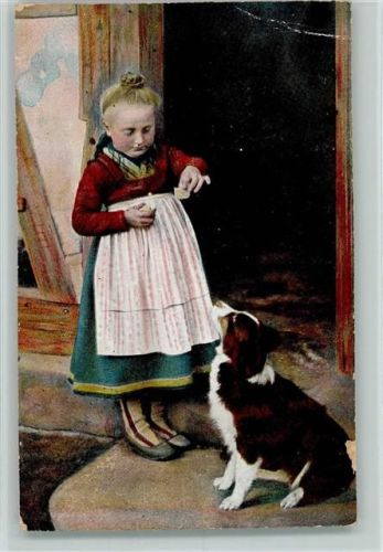 1917 Hess. Trachten Serie 6 Nr. 152 - Kind mit einem Hund , Eckknick AK