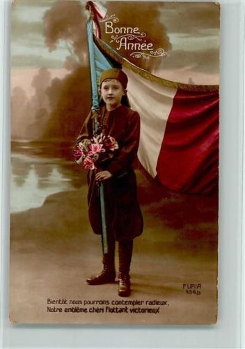 1912 Fotoverlag FURIA 456-3 - Bonne Annee - Kind mit französ. Fahne , handcoloriert