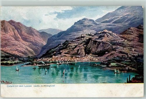 Kotor Cattaro mit dem Lovcen sign F. Perlberg Segelboote Serie 761 Mittelmeer Nr. 22