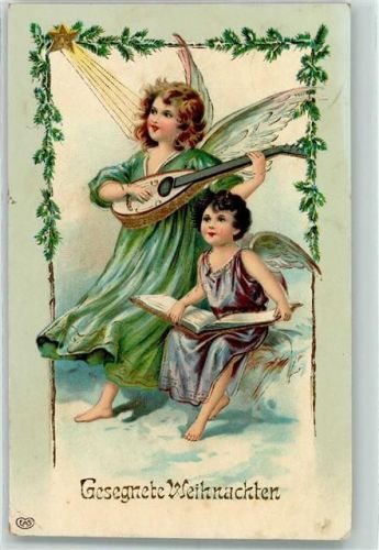 1910 Prägedruck Weihnachten Engel mit einer Laute AK