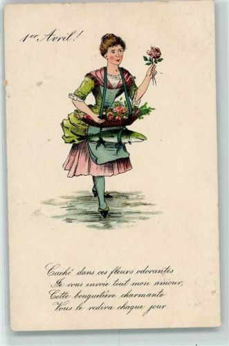 Spruch Frau mit einem Fisch AK 1. April 1906 Gebrauchsspuren