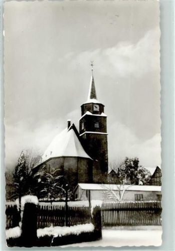 Ernsthausen Kirche Winter Rückseite mit Abschürfungen bzw Kleberesten