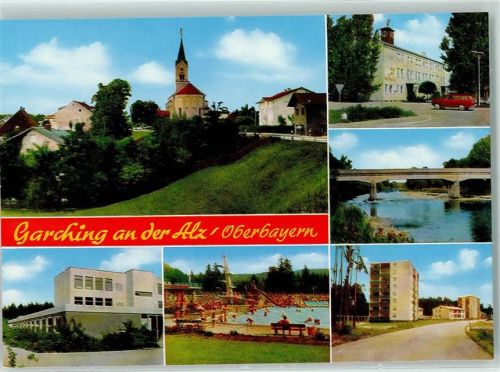 Garching Kirche Schwimmbad Brücke Rückseite mit Abschürfungen bzw Kleberesten