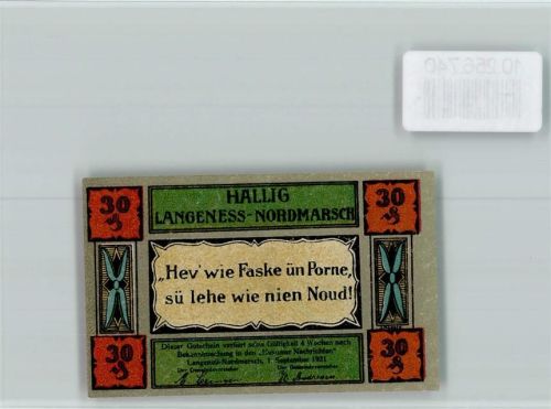 Langeneß Notgeld 30 Pfennig