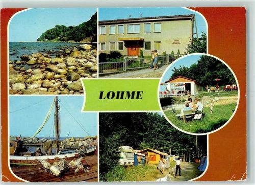 Lohme Küste mit Blick zum Hafen Betriebserholungsheim Fischerhafen Zeltplatz Rückseite mit Abschürfungen bzw Kleberesten