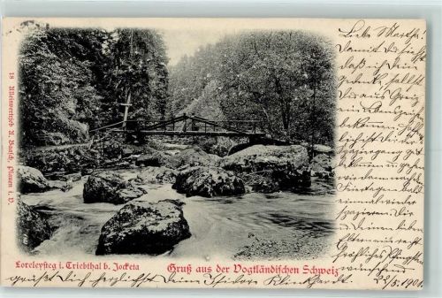 Jocketa 1901 Loreleysteg im Triebthal Reliefdruck, plastisch ausgearbeitet