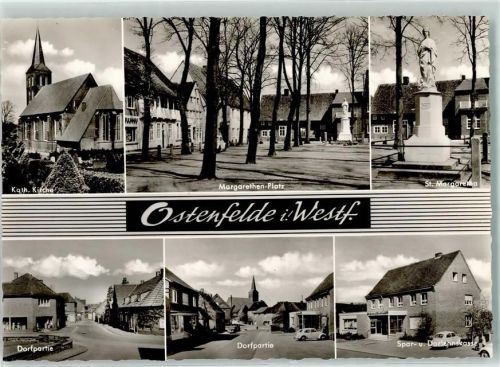 Ostenfelde Rückseite mit Abschürfungen und Kleberesten Kath. Kirche Margarethen-Platz St. Margaretha Dorfpartie Spar- und Darlehnskasse