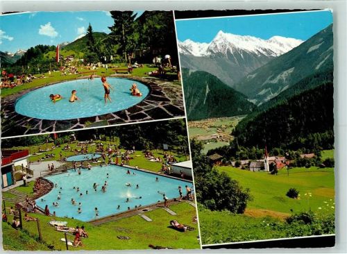 6292 Finkenberg - Schwimmbad Blick gegen Mayrhofen mit Brandbergkolm