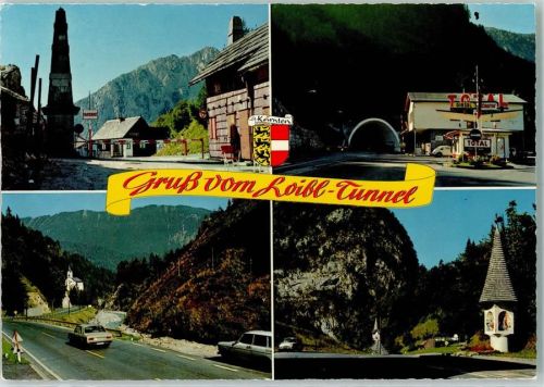 Unterloibl Loibl-Tunnel Alte Loiblpaß-Straße mit Hauptgrenzstein Staatsgrenze Loibltal Bildstöckl be Unterloibl