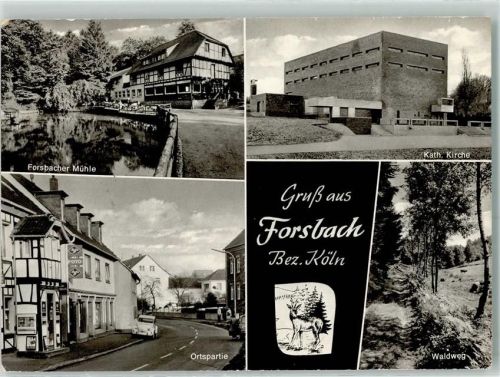 Forsbach Rückseite mit Abschürfungen und Kleberesten Forsbacher Mühle Kath. Kirche Waldweg Ortspartie