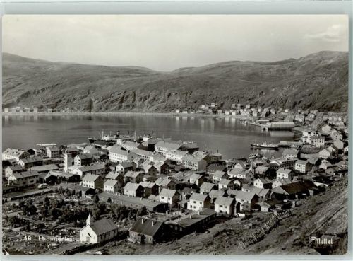 Hammerfest 1955 Blick zum Hafen AK