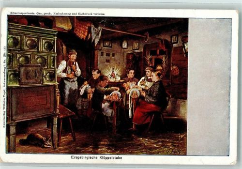 Erzgebirge Klöppelstube - Verlag Vogel Nr. 12 AK Spitze (Klöppeln) 1936 Künstlerkarte