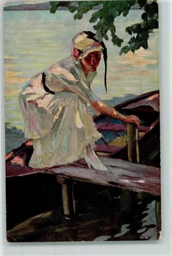 1923 Sonnenflecke - Frau am Bootssteg Ruderboot AK