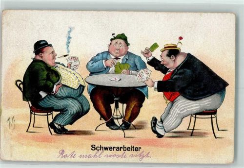 dicke Menschen AK sign. Scheuermann Skat 1926 Künstlerkarte