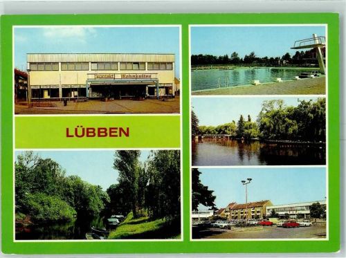 15907 O7550 Lübben - Kaufhaus Wohnkultur Schwimmbad Spree Gasthaus Strandcafe