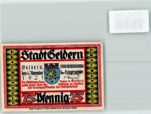 Geldern 75 Pfennig Notgeld Wappen