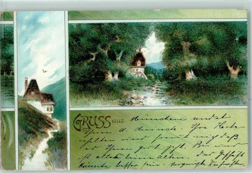 Gruss aus Lithographie Puzzle 1901 AK mit Perlen