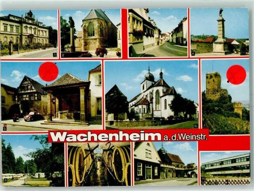 Wachenheim Altersheim Kapelle Weinstraße Kriegerdenkmal mit Anlage Luisenbrunnen am Marktplatz Wachtenburg