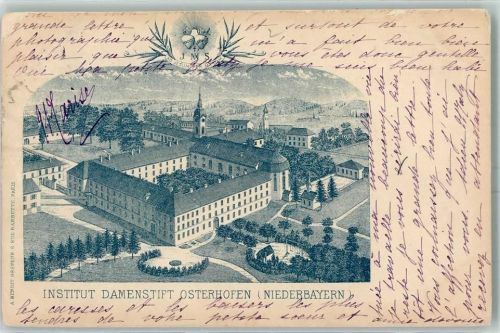 Osterhofen 1902 Institut Damenstift lat.Schrift Wappen