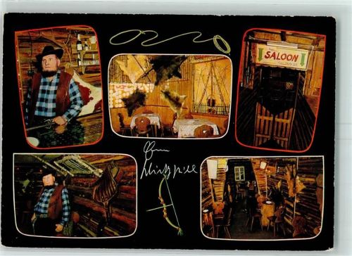 Forsbach Ranch zum Wiesgen Cowboy Saloon Tierfelle Feuerstelle Sattel Pfeil Bogen Hauklotz Autogramm Lasso