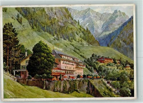 Bad Hindelang Luitpold-Bad Berge Terrasse Wasserfall sign. Diemer Künstlerkarte