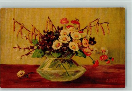 Nr. 1418 von E. Jahn - Frlühlingsstrauss in der Blumenvase AK