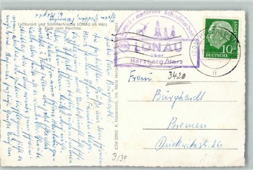 Lonau Landpoststempel über Herzberg Harz