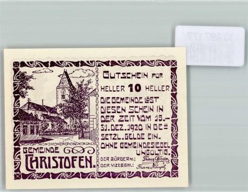 St. Anton 1920 Notgeld 10 Heller Christofen Kirche